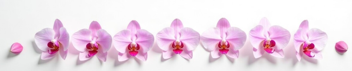 Obraz premium Delicate orchid petals unfolding on a pure white background, leafy, nature