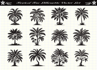 Obraz premium Black Color Tropical Tree Silhouette Vector Illustration for Digital and Print Design
