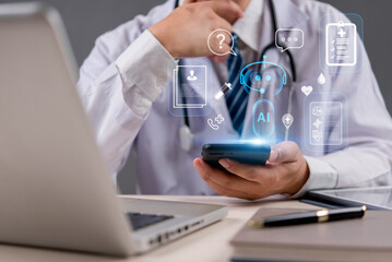 Futuristic AI assistant for online medical consultation and healthcare analytics. Artificial...