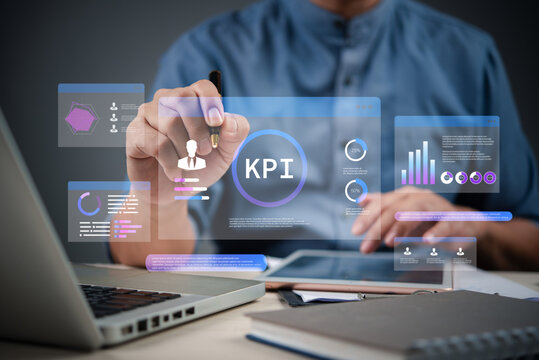 Business KPI dashboard displaying key performance metrics and data analytics. system for corporate goal setting and efficiency tracking.
