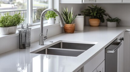 Kitchen sink area modern contemporary style decoration workplace close up pantry home interior design detail set of clean