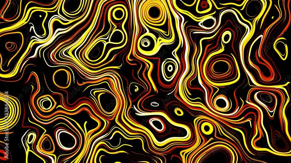 Poster abstract creative looped bg with curled lines like yellow trails on surface. lines form swirling pat