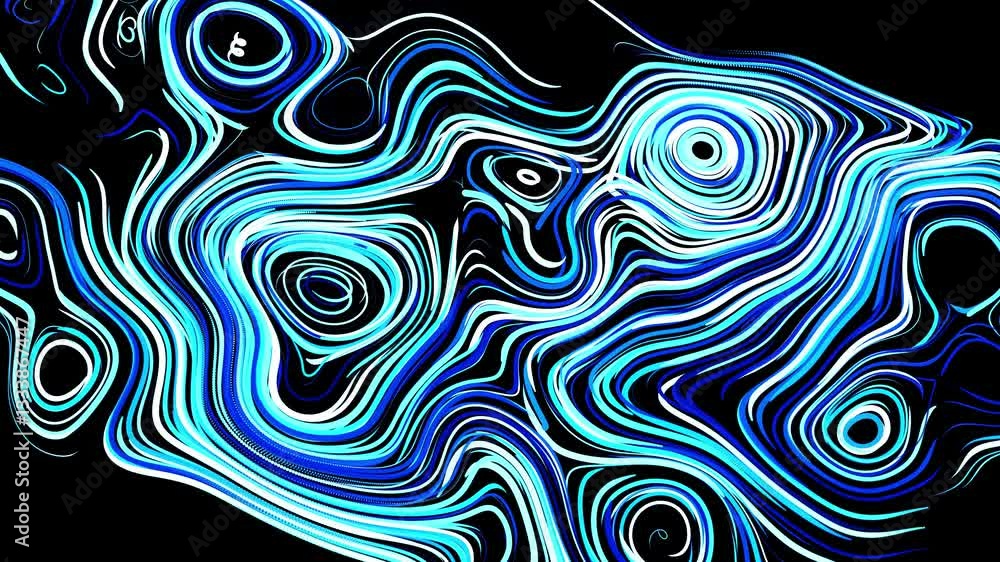 Poster abstract creative looped bg with curled lines like blue trails on surface. lines form swirling patte