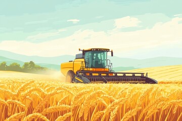 Naklejka premium Seasonal wheat harvest by combine, concept of agricultural business, eco products 