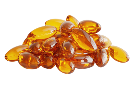 Omega 3 fish oil capsules Isolated on transparent background