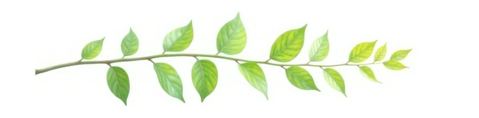 Obraz premium Single isolated branch with leaves against white background, white, single