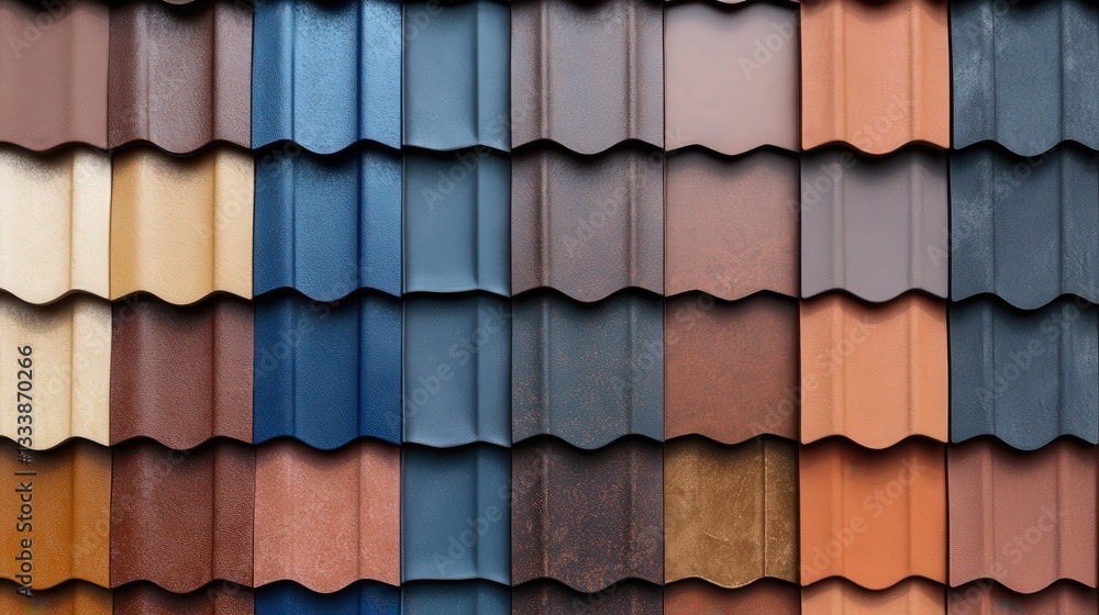 Aufkleber A vibrant and textured collection of roof tiles in various colors, showcasing a visually appealing pattern.