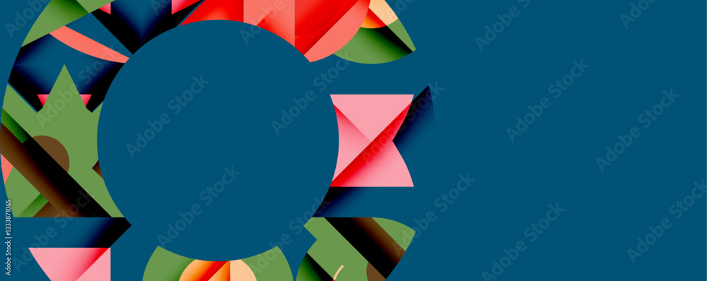 Leinwandbilder Abstract geometric composition with interlocking circular and angular shapes, featuring smooth gradients and sharp contrasts on a white background