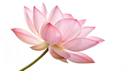 Naklejka premium pink lotus flower with delicate petals, gracefully floating on white background, symbolizes purity and tranquility. Its soft hues evoke sense of calm and beauty