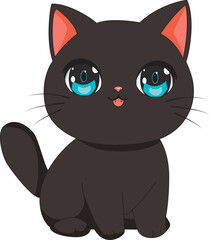 Kawaii Black Cat Smiling Vector