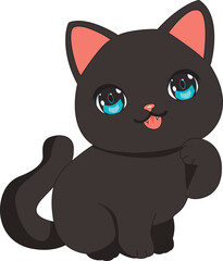 Cute Black Cat Anime Kitty Vector