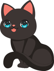 Cute Black Cat Purring Meow Vector
