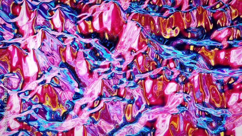 Poster looped abstract iridescent fluid background. beautiful wavy glass surface of liquid with pattern, gr