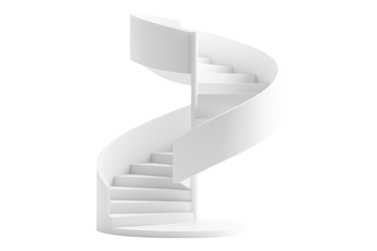 Simple white spiral staircase Isolated on transparent background