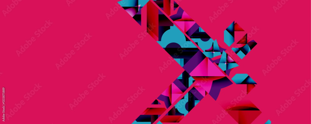 Poster Abstract geometric composition with interlocking circular and angular shapes, featuring smooth gradients and sharp contrasts on a white background