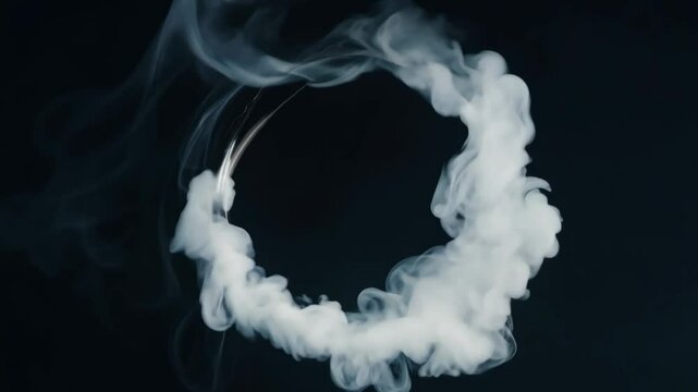 A circle of smoke is in the air. The smoke is white and is in the shape of a circle