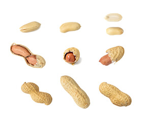 Peanuts Isolated, Roasted Arachis Nuts, Open Pea Nut, Whole Groundnut with Shell, Peanut on White