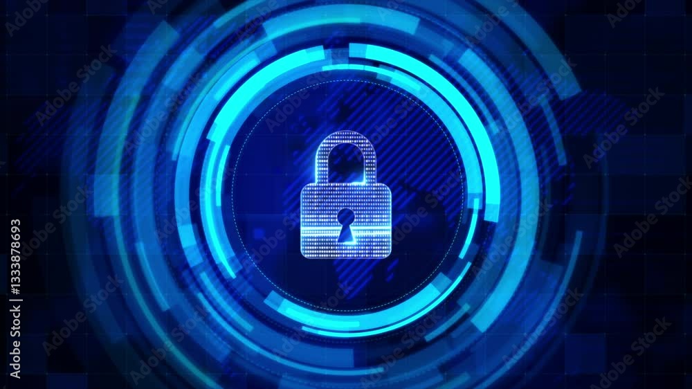 Poster 3d rendering digital padlock with loading line element. cyber technology futuristic security concept
