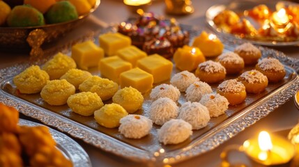 Assorted Indian Sweets Arranged On Silver Platter