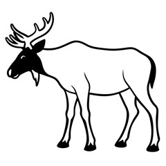 Obraz premium A Majestic Moose Stands Serenely In A Simple, Bold Black And White Line Drawing