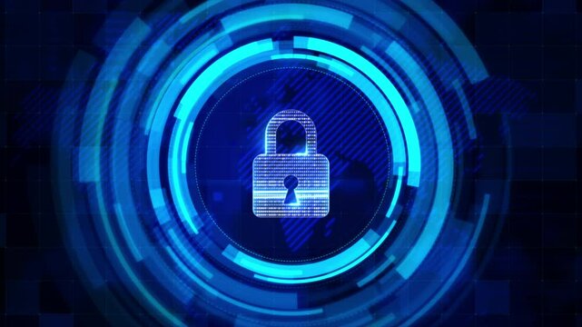 3D rendering digital padlock with loading line element. Cyber technology futuristic security concept. Data and network protect concept 