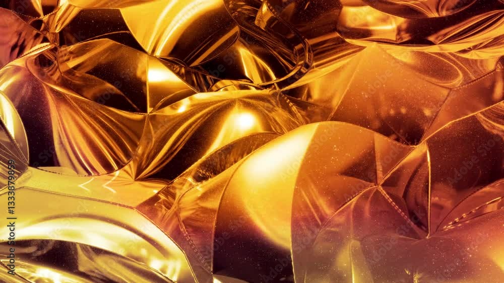 Poster looped abstract background with wavy sparkling golden liquid pattern on shiny glossy surface. viscou