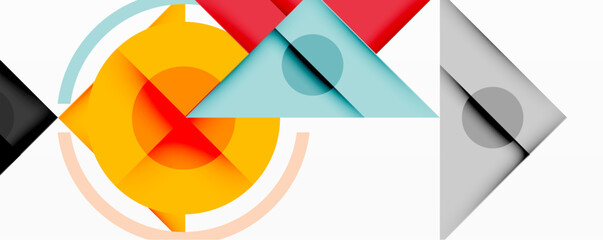 Geometric abstract design with layered triangles, circles, and gradients, forming a structured pattern with sharp contrasts and depth