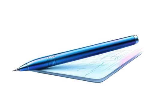 A Sleek Blue Pen Poised Above A Checkbook, Ready To Sign A Significant Financial Decision, A Moment Of Calculated Risk And Potential Reward, Captured In Sharp Focus Against A Stark White Backdrop Isol