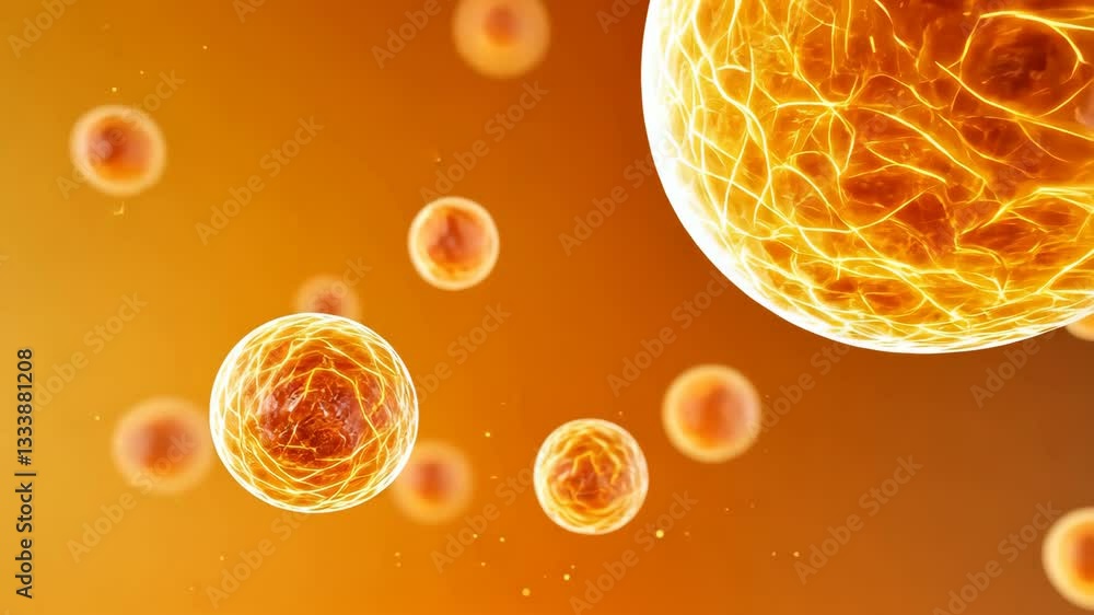 Aufkleber microscopic illustration of glowing orange cells intricate patterns and vibrant floating structures 