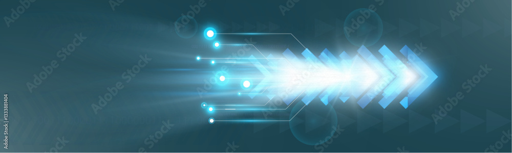 Poster futuristic speed background with glowing arrows, motion blur, digital technology concept, fast-movin