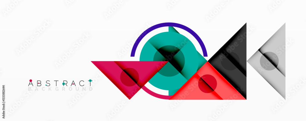 Aufkleber Abstract geometric composition with intersecting triangles, circles, and gradients, creating a dynamic layered pattern with depth and contrast