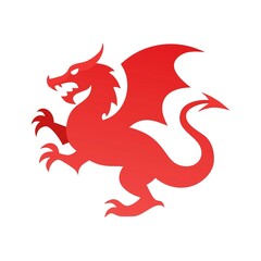 A Powerful Red Dragon, Symbol Of Strength And Welsh Heritage, Depicted In A Bold, Stylized Silhouette Against A Clean White Background
