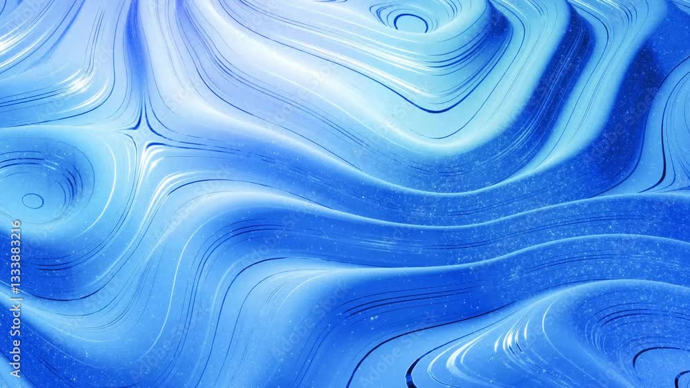 Poster looped abstract liquid background - vibrant blue liquid animation with shimmering waves and glossy s