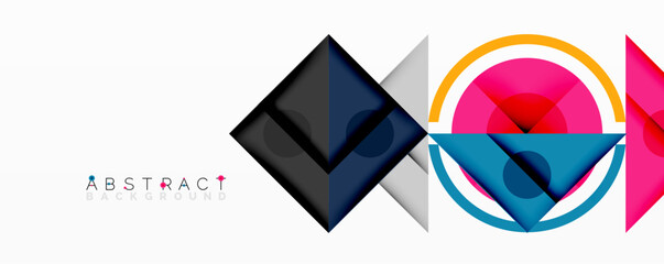 Geometric abstract design with layered triangles, circles, and gradients, forming a structured pattern with sharp contrasts and depth