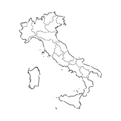 Hand draw map of Italy. Black line drawing sketch. outline doodle on white background.