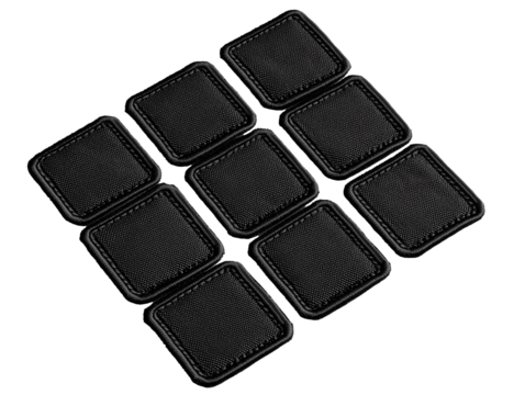 Square Velcro Patches, Black and White Military Style Tactical Gear, Customizable Fabric Texture, Embroidered Edges, Contrasting Colors, PNG file isolated on transparent background
