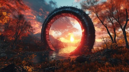 a portal magical landscape backgrounds spectacular fantasy scene raster mystical illustration of tunnel in the forest mysterious entrance time and space travel portal gateway