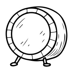 Musical instrument bass drum. Hand drawn doodle. Percussion noise equipment of musician. Vector line art illustration.