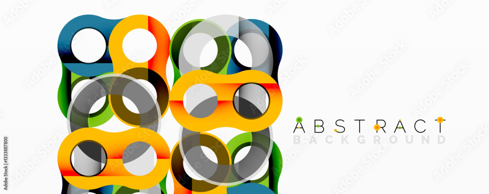 Poster abstract circle element composition with overlapping circular and tubular shapes featuring smooth gr