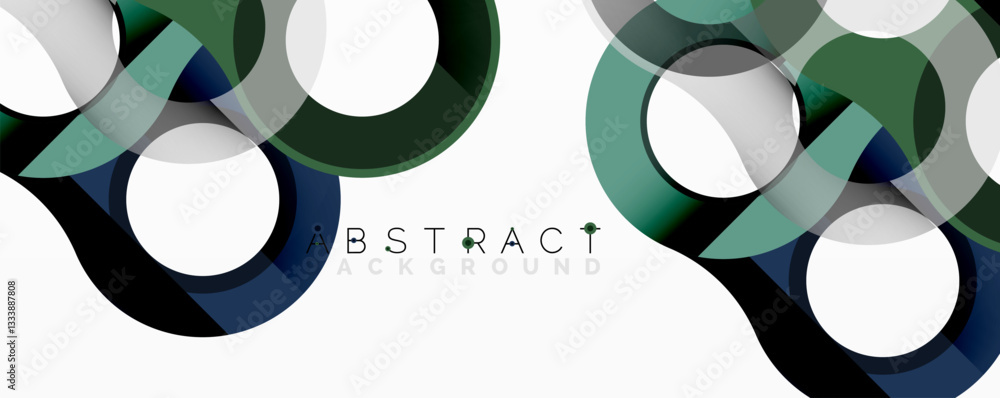 Poster abstract geometric pattern with interlocking circular and tubular shapes featuring smooth gradients,