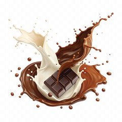 abstract 3d milk and chocolate splash isolated on white background