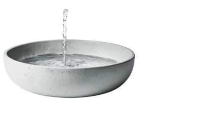 A minimalistic bowl filled with water, featuring a gentle stream pouring into it.