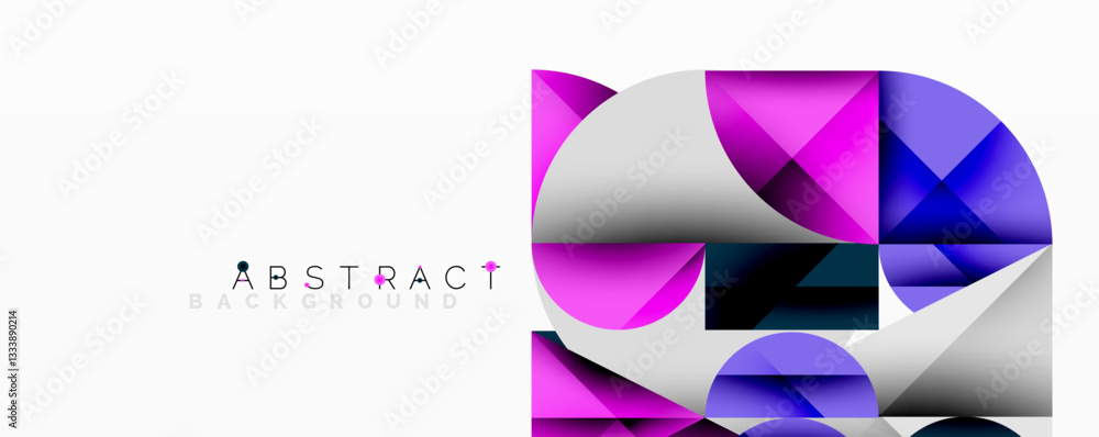 Poster Abstract geometric design with intersecting circles, triangles, squares and sharp angles creating a layered composition with gradients, depth, and contrast