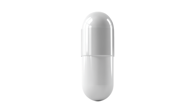 A smooth, white capsule, typically used for medication or supplements, featuring a rounded design and a seamless appearance.