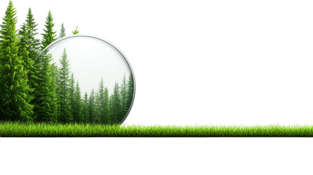 A reflective sphere surrounded by lush green trees, creating a harmonious blend of nature and modern design.