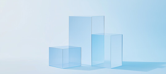 Fototapeta premium Blue transparent glass cubes arranged geometrically