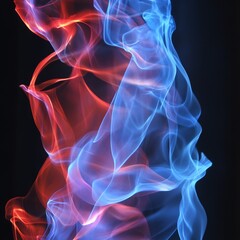 Naklejka premium Abstract red and blue smoke swirling against black background