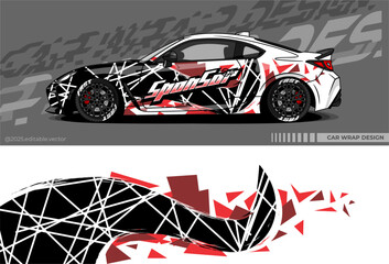 Car wrap design vector with black, white, red colour. Abstract decal livery. Sticker vinyl body car. Suitable for racing, drift, rally or daily use   © Gayuhdesu