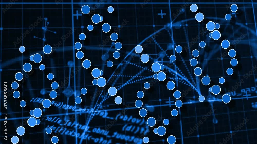Poster animation of mathematical graphs with blue data points over grid background in school
