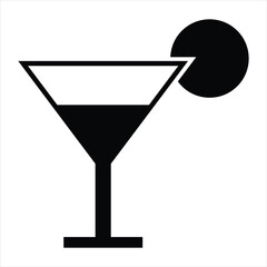 Drinking glass with lemon icon. Cocktail drink glass vector illustration.